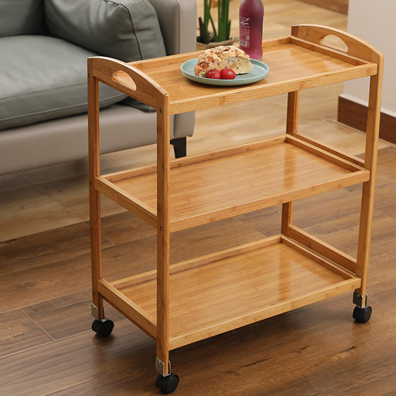 Restaurant Storage 3 Tiers Finishing Shelves Kitchen Food Serving Trolley with Wheels Hot Sale Bamboo Storage Holders & Racks
