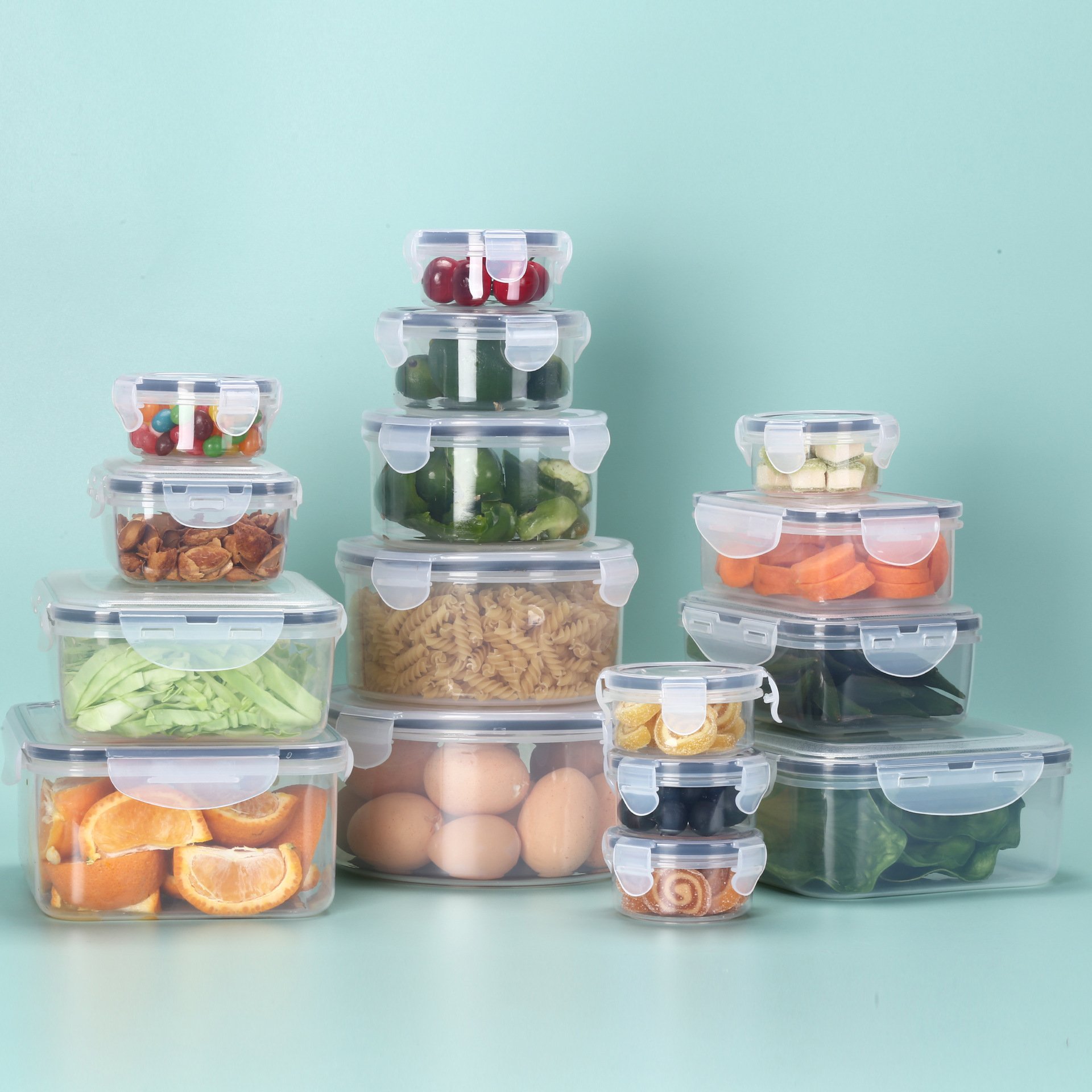 High quality sales 16 pcs set Of Airtight Clear plastic crisper Food Storage Container