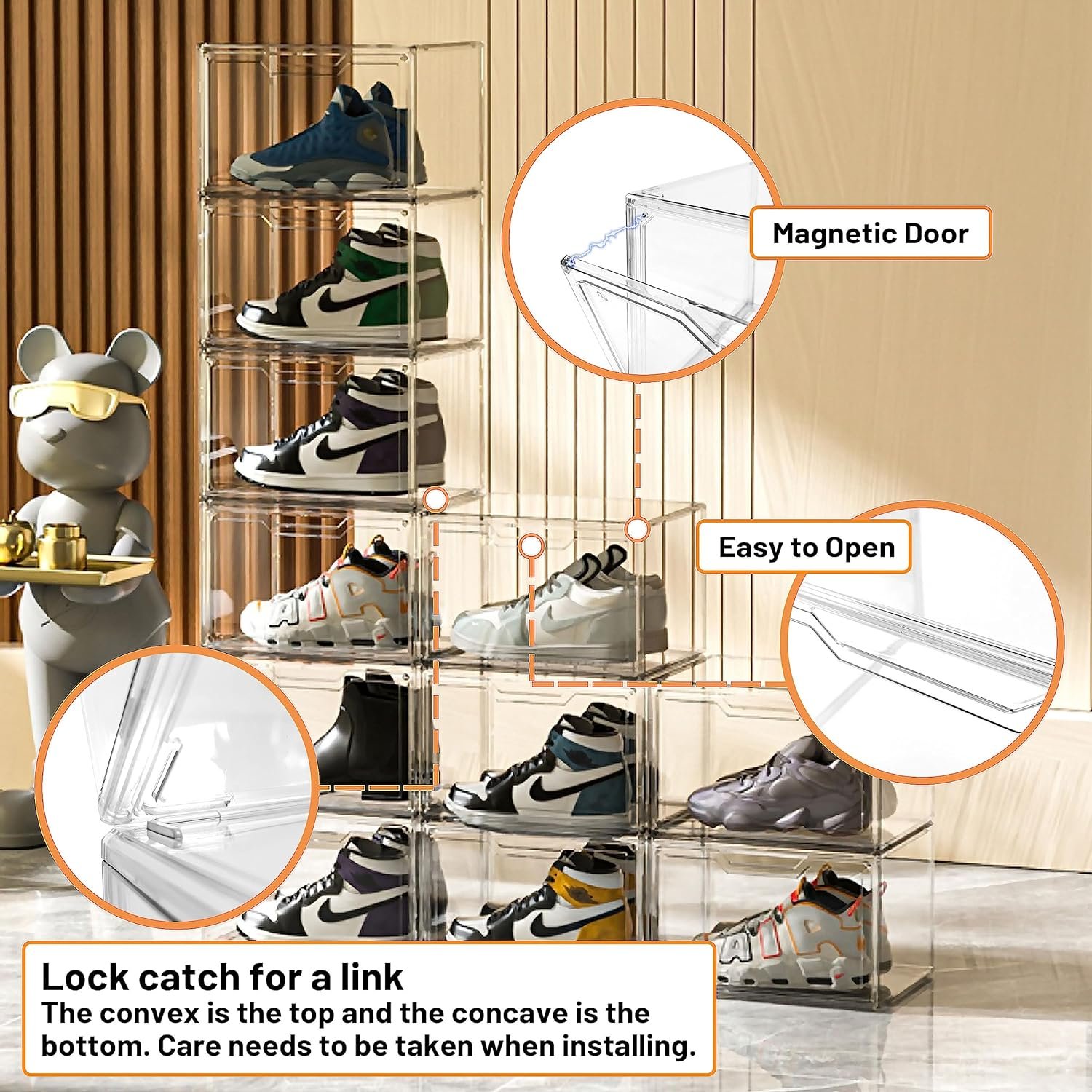 Acrylic fold magnetic side open custom organizer case giant transparent plastic clear sneaker plastic display shoe storage box