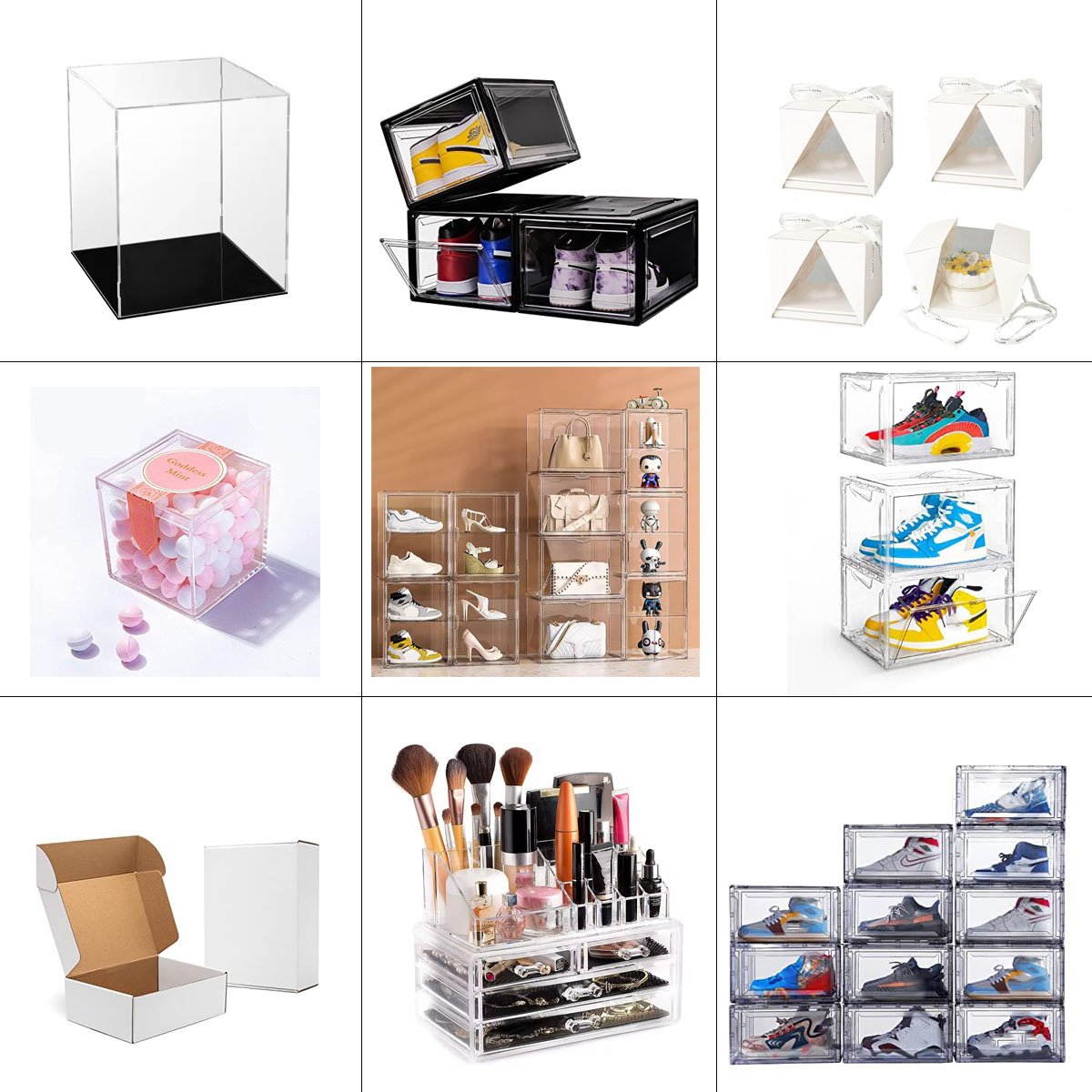 Acrylic fold magnetic side open custom organizer case giant transparent plastic clear sneaker plastic display shoe storage box