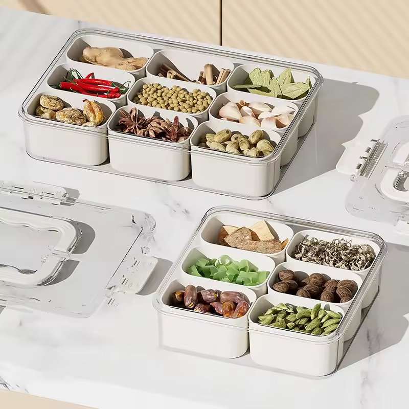 Popular Fridge Storage Box Sealed Plastic Divided With Divider And Lid Serving Veggie Tray Snack Storage Box
