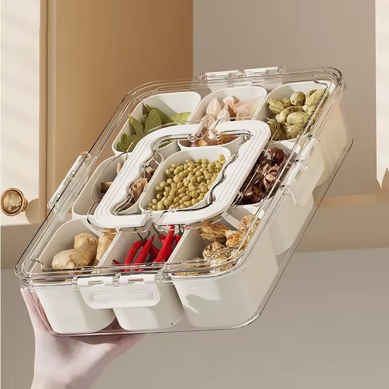 Popular Fridge Storage Box Sealed Plastic Divided With Divider And Lid Serving Veggie Tray Snack Storage Box