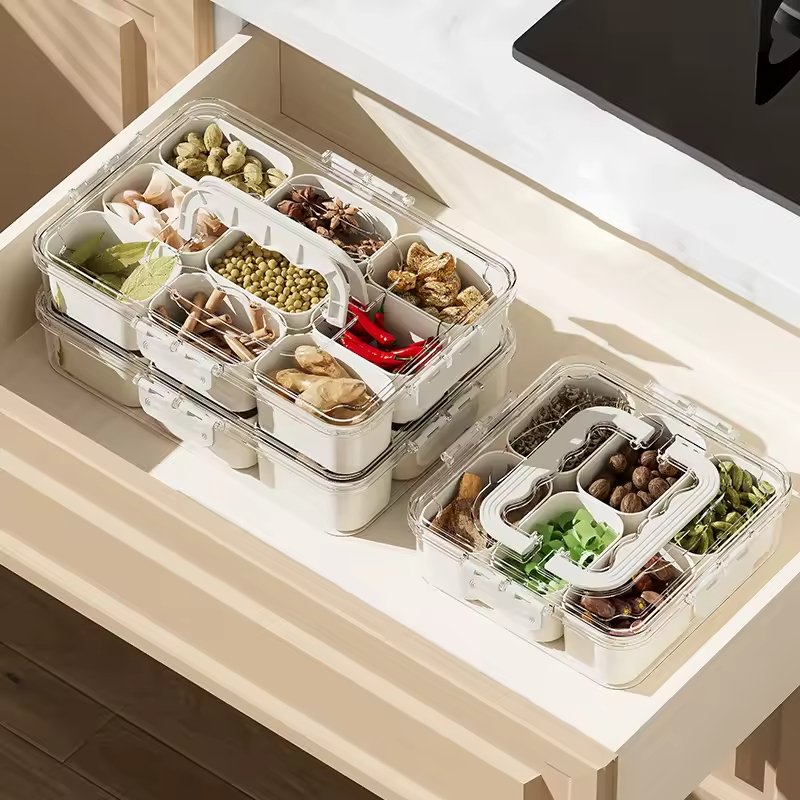 Popular Fridge Storage Box Sealed Plastic Divided With Divider And Lid Serving Veggie Tray Snack Storage Box