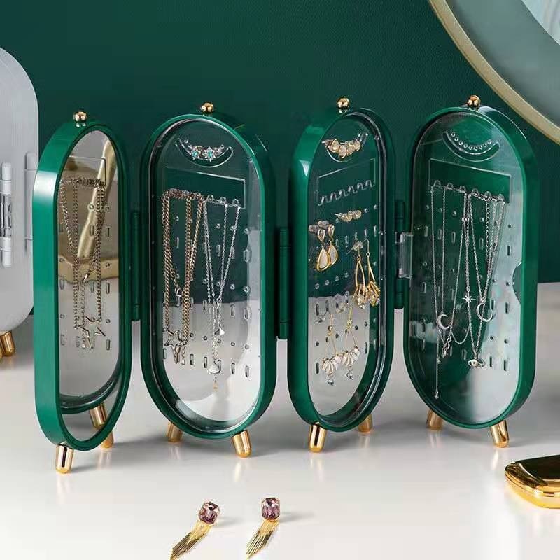 Household portable jewelry storage box multi-functional folding display stand Earrings studs necklaces hand jewelry bin