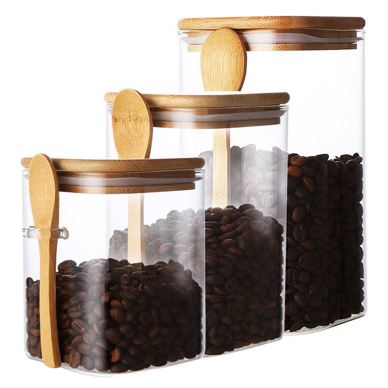 luxury square stackable frosted storage glass jar containers for food
