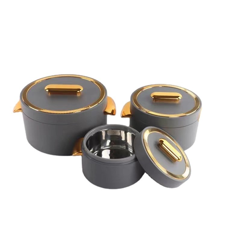 Classic Style 1L+2L+3.5L Food Storage Container Set for Ramadan 3pcs Round Modern Jumbo Size Insulated Food Warmer Casserole