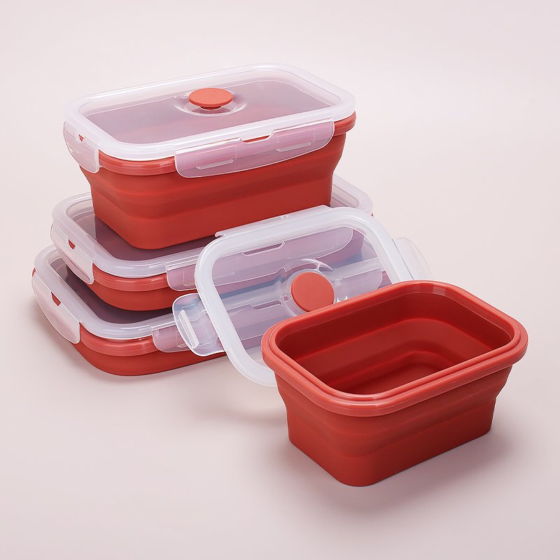Food Grade Folding Silicone Lunch Box Airtight Lid Collapsible Food Storage Container Silicone Bento Lunch Box