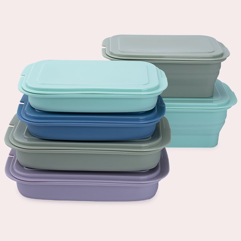 Food Grade Folding Silicone Lunch Box Airtight Lid Collapsible Food Storage Container Silicone Bento Lunch Box