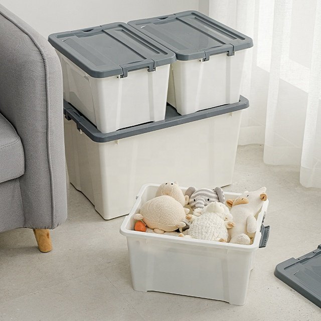 Large Capacity Large Size Box Plastic Storage Box Clear 56L With Tote Bag Clothes Toys Home Plastic Box