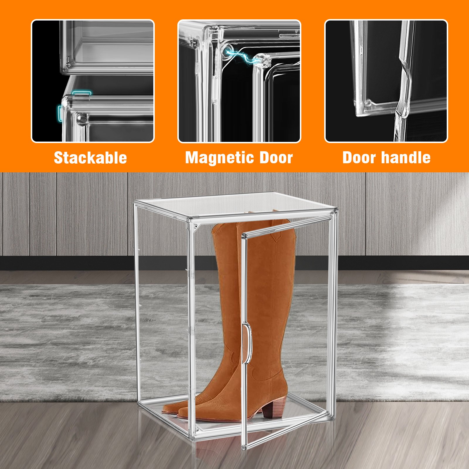 40*30*25CM Stackable Clear Plastic Thigh boot Shoes Storage Box Shoes Rack Organizer Sneaker Crates