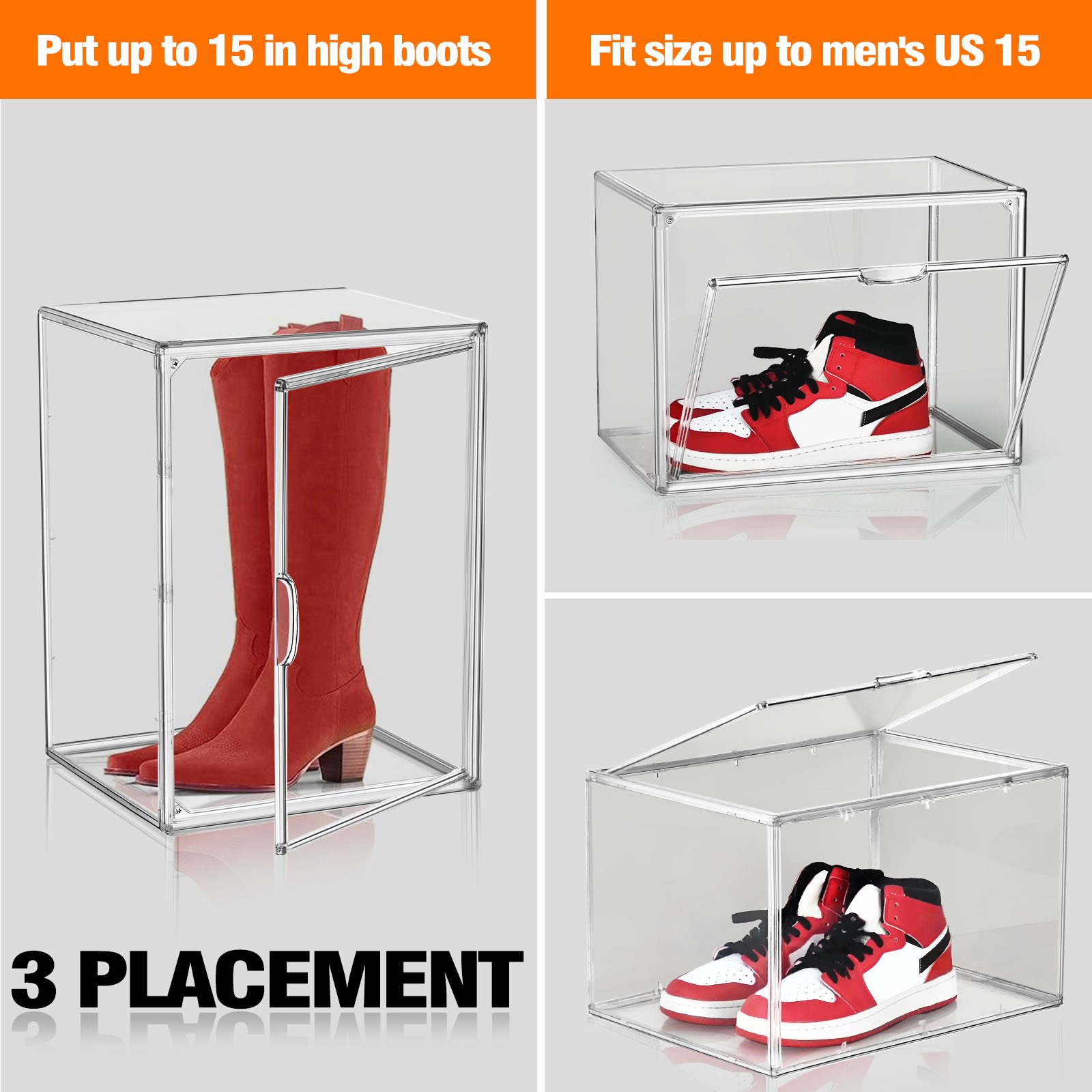 40*30*25CM Stackable Clear Plastic Thigh boot Shoes Storage Box Shoes Rack Organizer Sneaker Crates