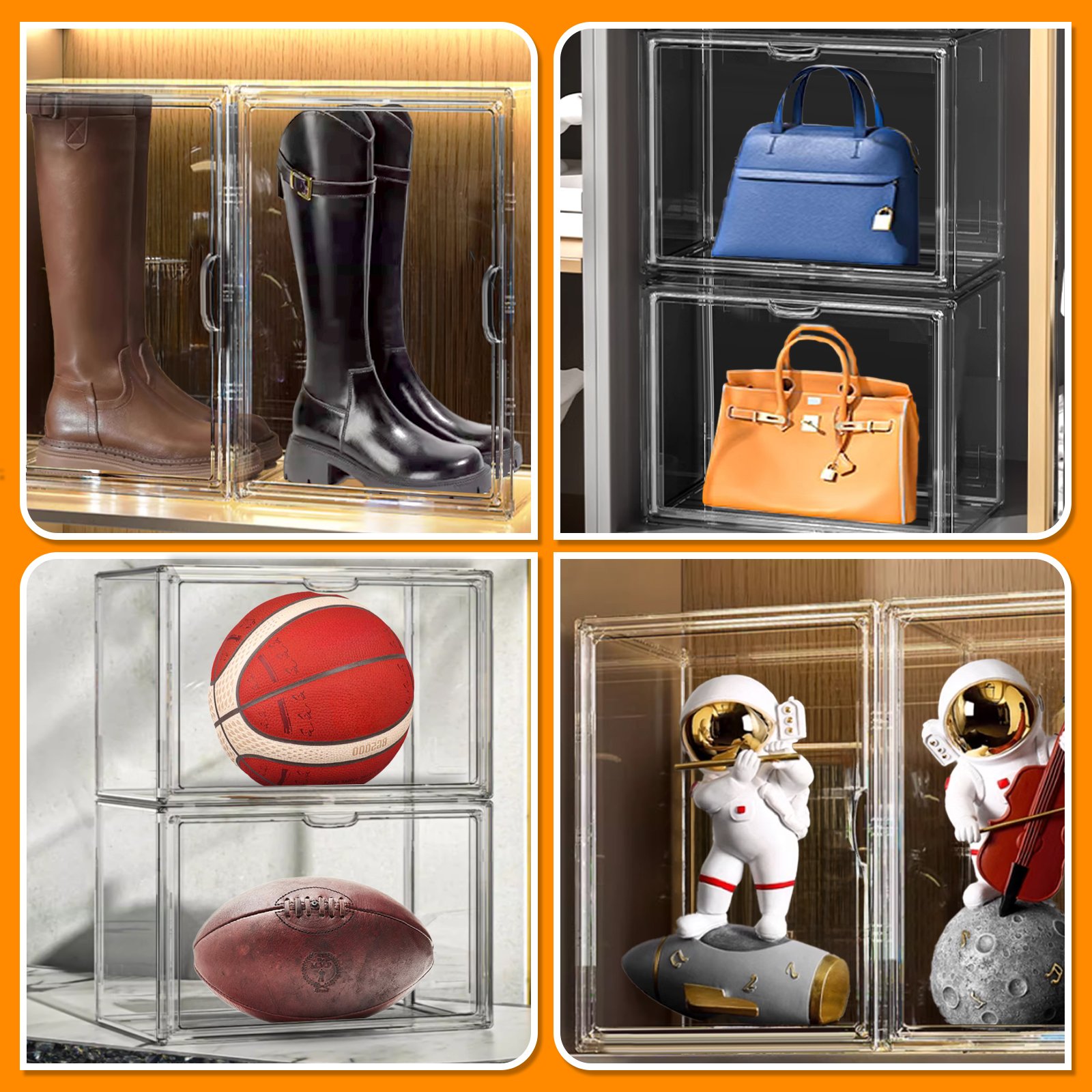 40*30*25CM Stackable Clear Plastic Thigh boot Shoes Storage Box Shoes Rack Organizer Sneaker Crates
