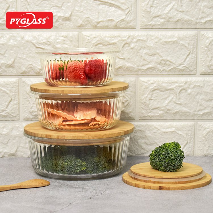 Bamboo and wood cover lunch box household crisper Microwave oven heat Pyrex crisper Japanese household lunch box