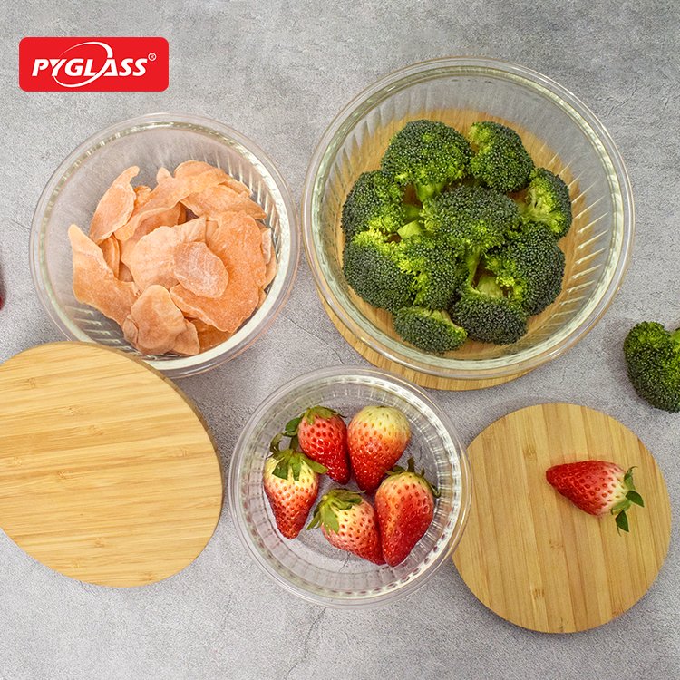 Bamboo and wood cover lunch box household crisper Microwave oven heat Pyrex crisper Japanese household lunch box