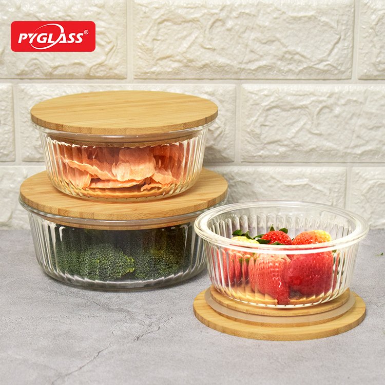 Bamboo and wood cover lunch box household crisper Microwave oven heat Pyrex crisper Japanese household lunch box