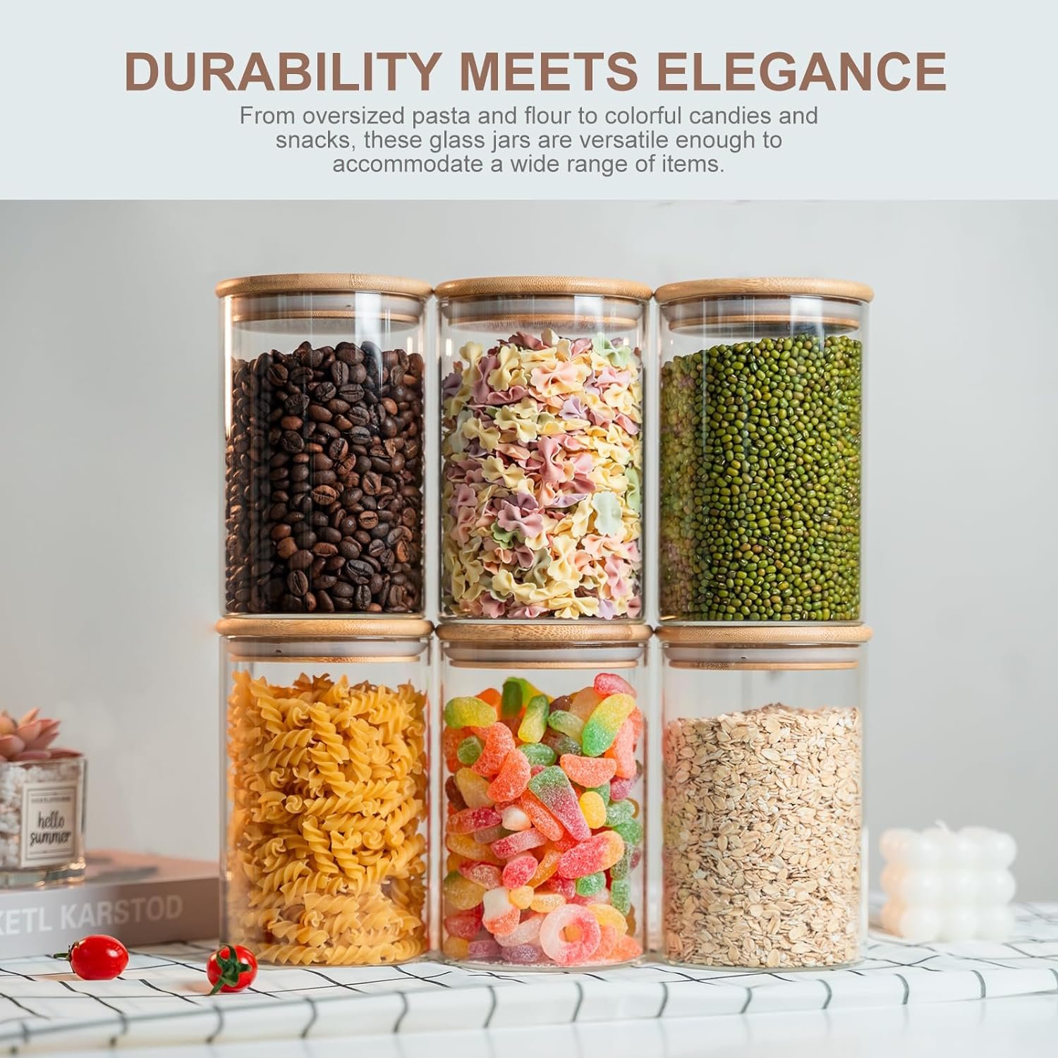 Wholesale Kitchen Borosilicate Glass Airtight Food Storage Container with Bamboo Wood Lid Round Clear Glass Jar Pantry Organizer