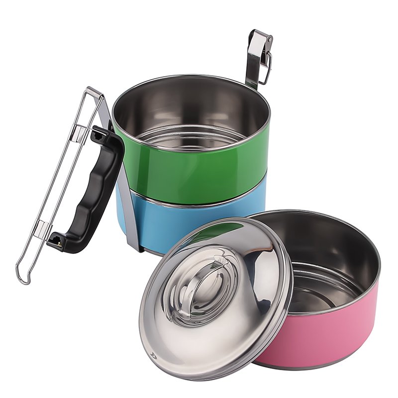 Multi Color 2-5 Layers Stackable Tiffin Lunch Box Food Storage Container Stainless Steel Multi Layers Bento Lunch Box Portable