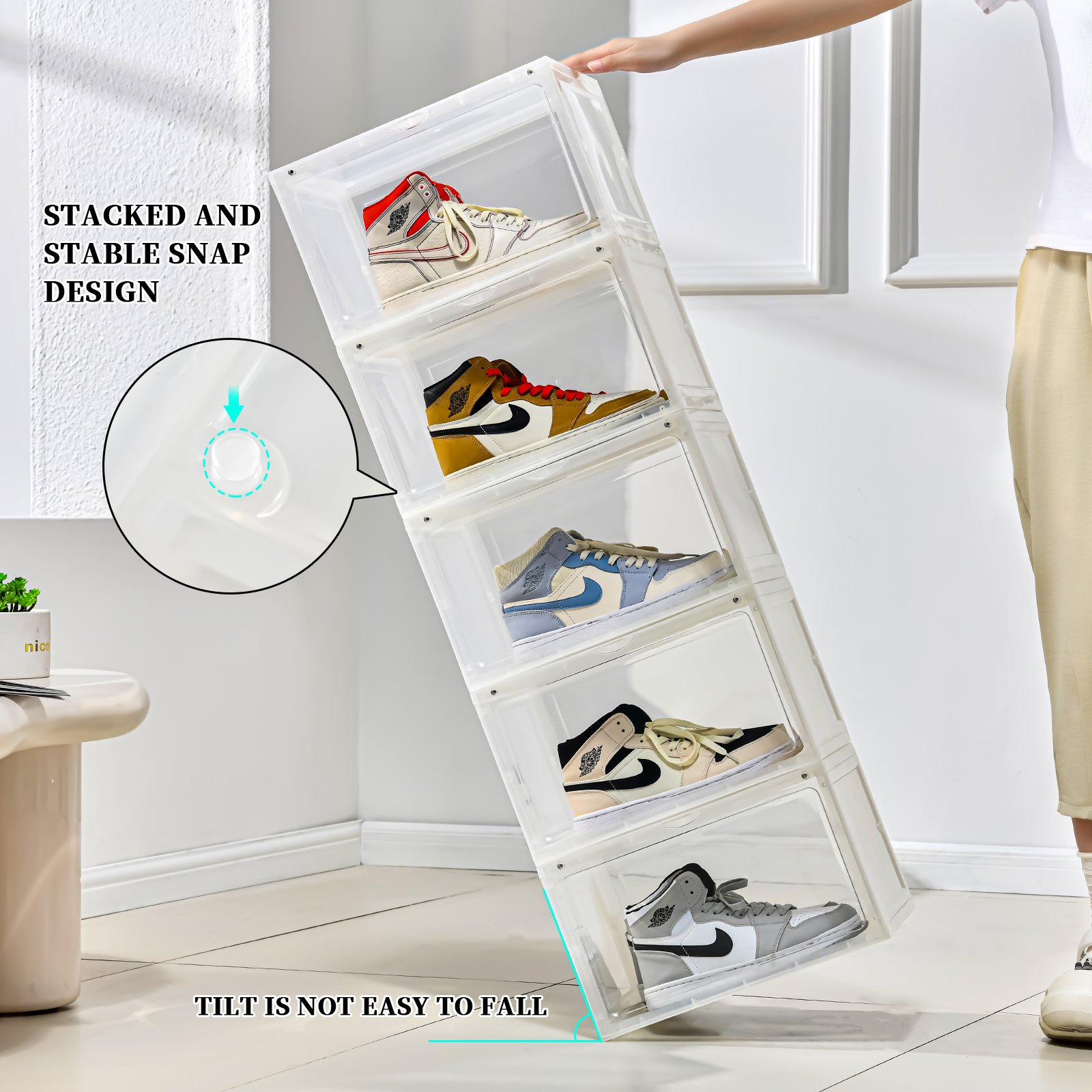 5688 Rectangle collapsible display shoe container transparent portable sneaker organizer plastic shoe storage box for home