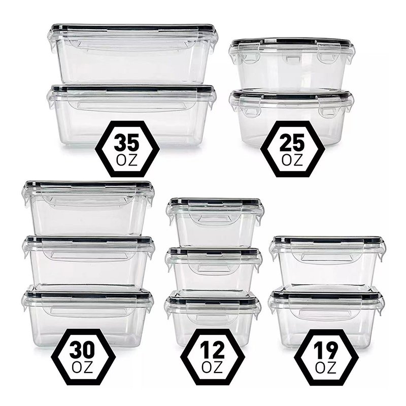 12PCS Food Storage Containers With Sealed Lids BPA Free Easy Snap Lock Plastic Container Set For Kitchen Lunch Box