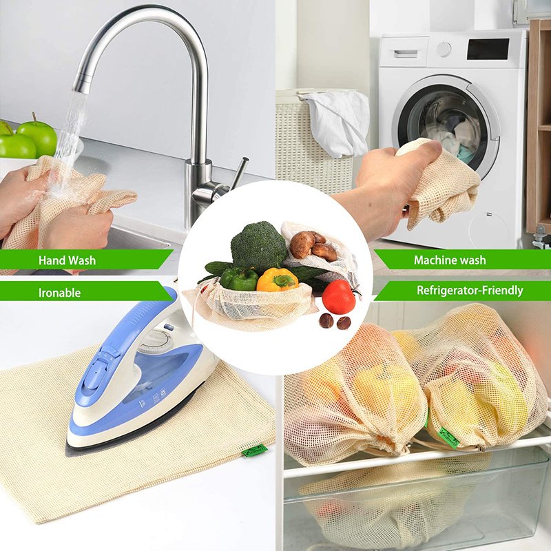 Mesh Produce Bag with Drawstrings Washable Cloth Bag Bulk Food Storage Fruit Bag