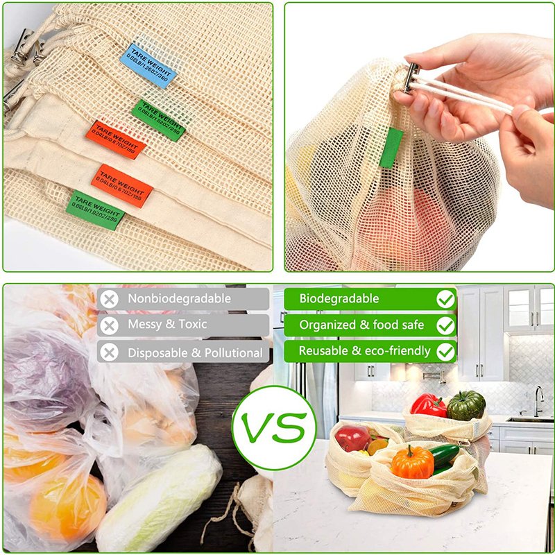 Mesh Produce Bag with Drawstrings Washable Cloth Bag Bulk Food Storage Fruit Bag