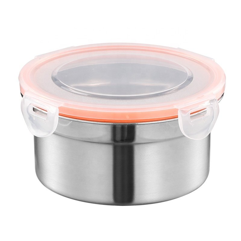 High Quality Wholesale Korean 4Pcs 350ML 550ML 304 Stainless Steel Food Storage Container Metal Bento Round Lunch Box