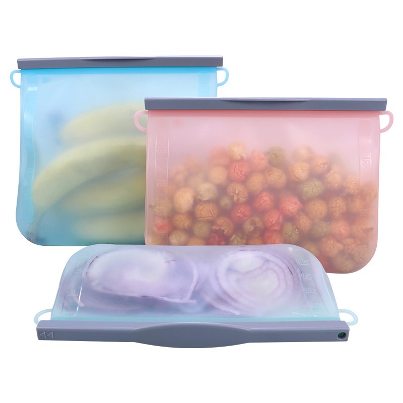 1000ml Fridge Microwavable Dishwasher Safe Zip Lock Stand Up Reusable Kids Snack Silicone Food Storage Silicon Leakproof Bags