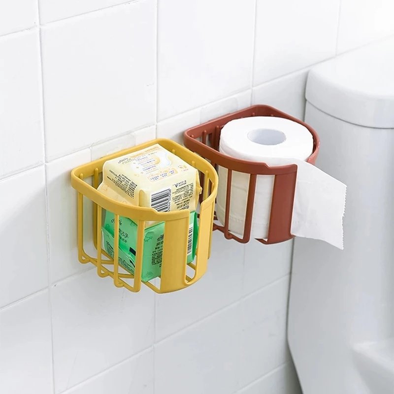 Punch Free Toilet Paper Shelf Bathroom Kitchen Tissue Box Wall Mounted Sticky Paper Storage Box Toilet Paper Holder