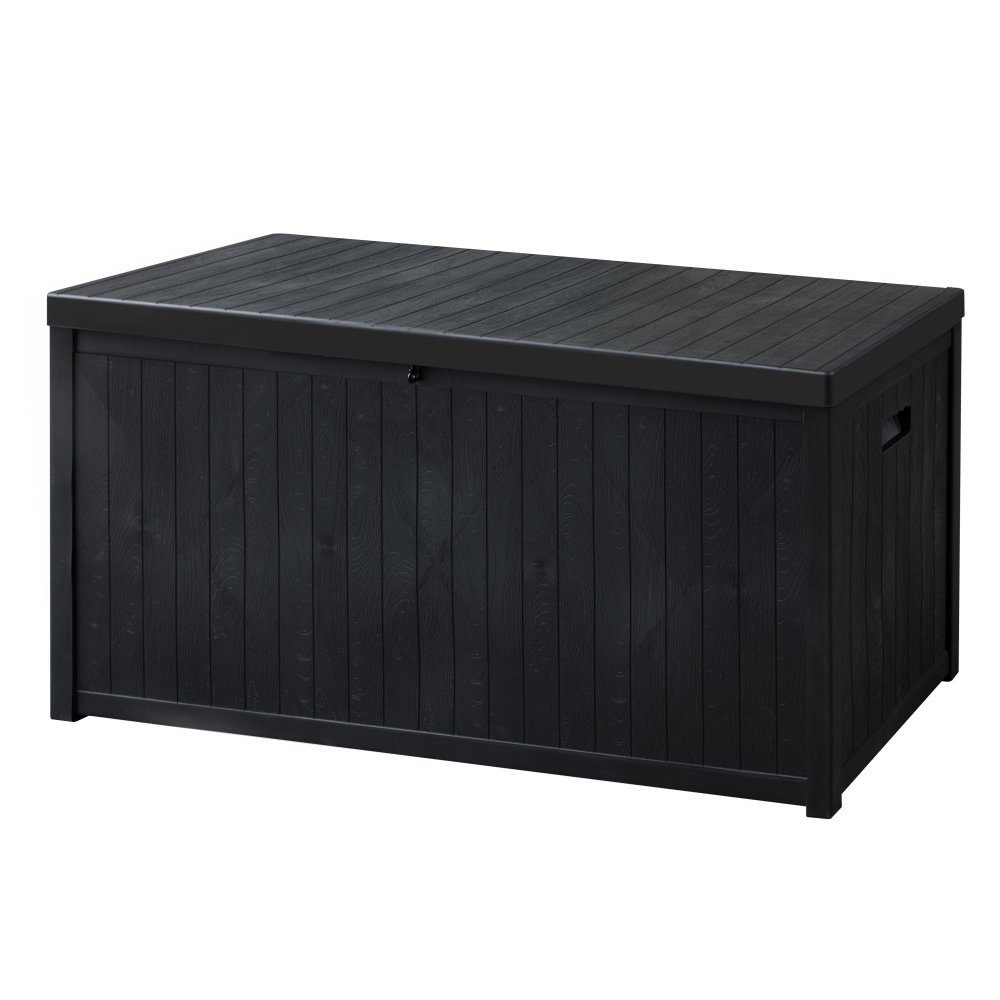 PP Wooden Style Black Plastic Waterproof Outdoor Storage Box 120 Gallon Patio Garden