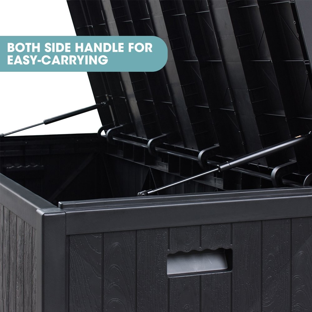 PP Wooden Style Black Plastic Waterproof Outdoor Storage Box 120 Gallon Patio Garden