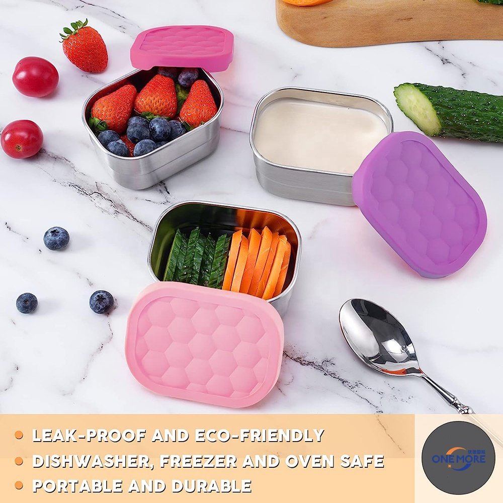 Stainless Steel Containers for Kids Wholesale Stainless Steel Food Storage Container Snack Box with Silicone Lid