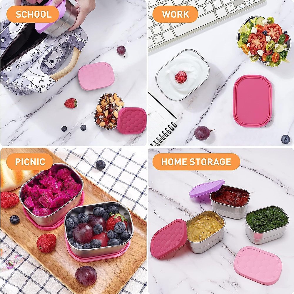 Stainless Steel Containers for Kids Wholesale Stainless Steel Food Storage Container Snack Box with Silicone Lid