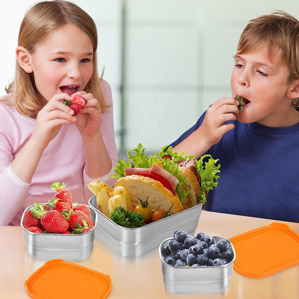Stainless Steel Containers for Kids Wholesale Stainless Steel Food Storage Container Snack Box with Silicone Lid