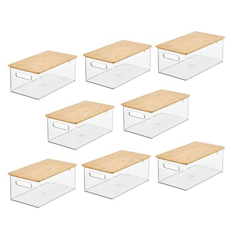Plastic Storage Container with Bamboo Lid Refrigerator Organizer Bins Storage Bins with Lid Storage Containers for Organizer