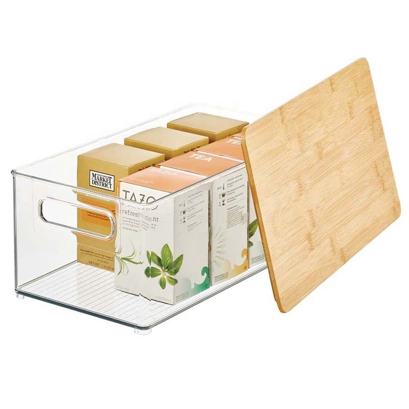 Plastic Storage Container with Bamboo Lid Refrigerator Organizer Bins Storage Bins with Lid Storage Containers for Organizer