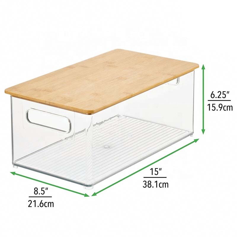 Plastic Storage Container with Bamboo Lid Refrigerator Organizer Bins Storage Bins with Lid Storage Containers for Organizer