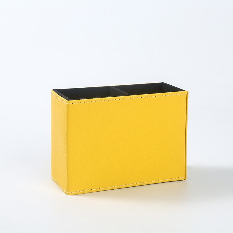 Double Grid Square Storage Box PU Leather with Aluminum Metal Solid Color for Stationery Cosmetics Brush Remote Control LG-B075