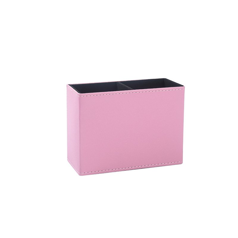Double Grid Square Storage Box PU Leather with Aluminum Metal Solid Color for Stationery Cosmetics Brush Remote Control LG-B075