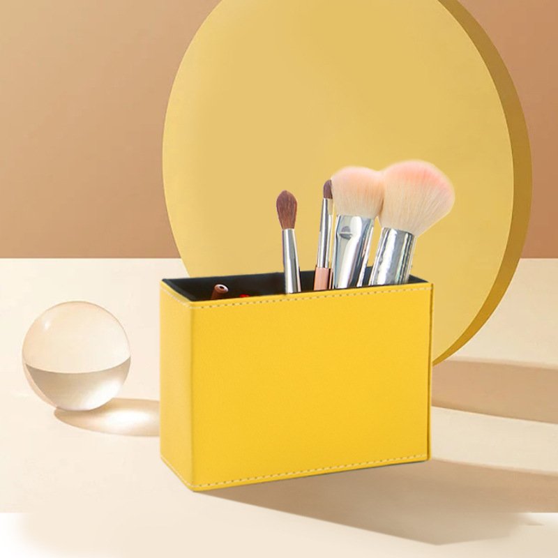 Double Grid Square Storage Box PU Leather with Aluminum Metal Solid Color for Stationery Cosmetics Brush Remote Control LG-B075