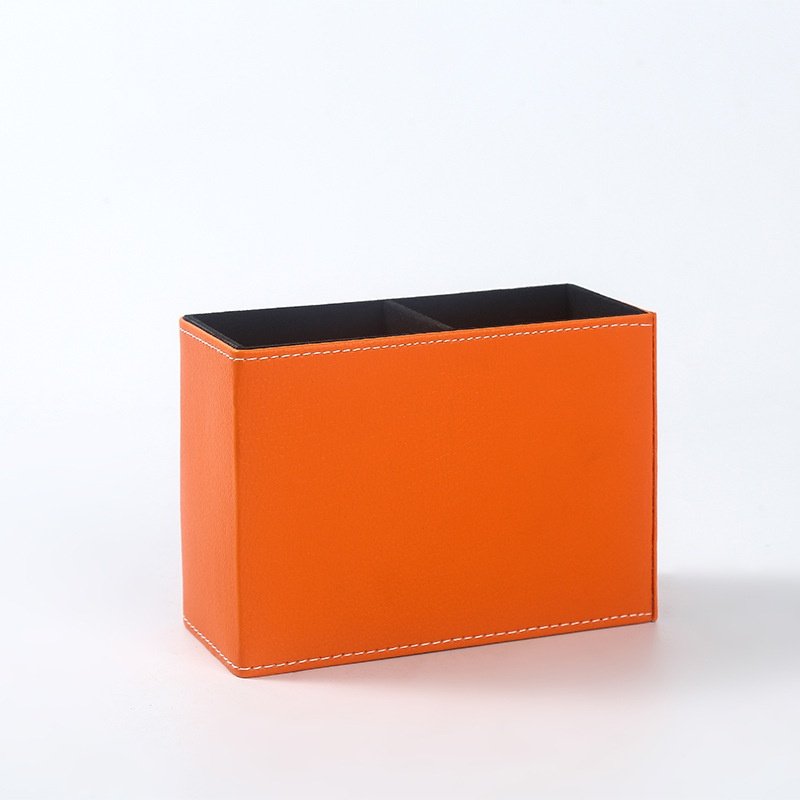 Double Grid Square Storage Box PU Leather with Aluminum Metal Solid Color for Stationery Cosmetics Brush Remote Control LG-B075