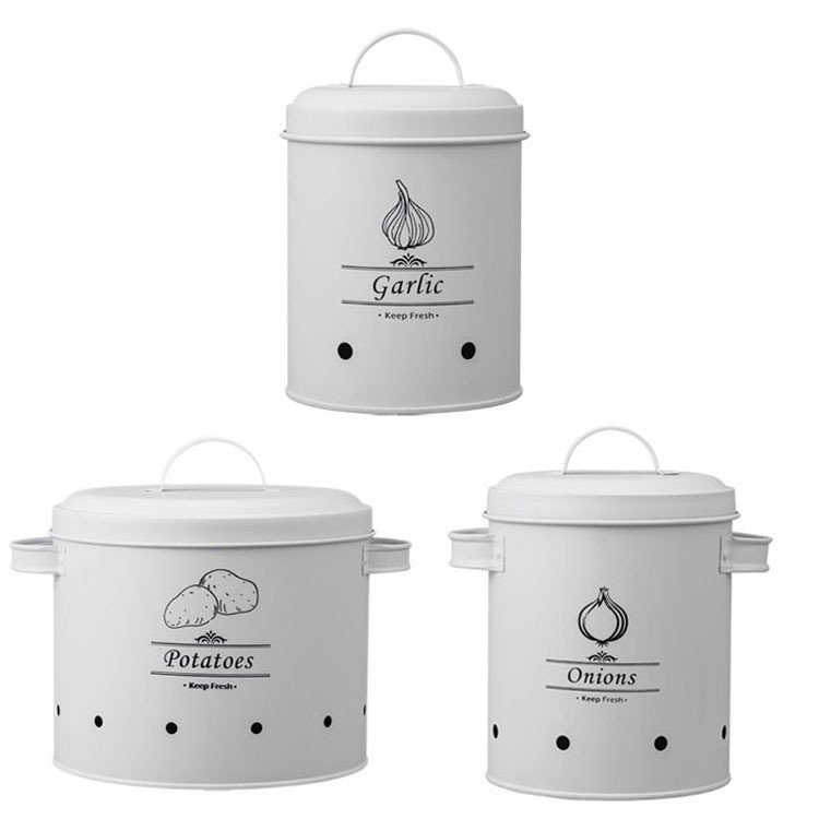 Home food storage steel potato garlic & Onion storage container bucket shape keep food fresh container with handle for kitchen
