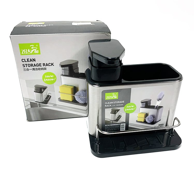 Convenient Bathroom Kitchen Utensils Stainless Steel Sponge Holder Organizer Plastic Soap Dispenser Storage Rack Sink Caddy