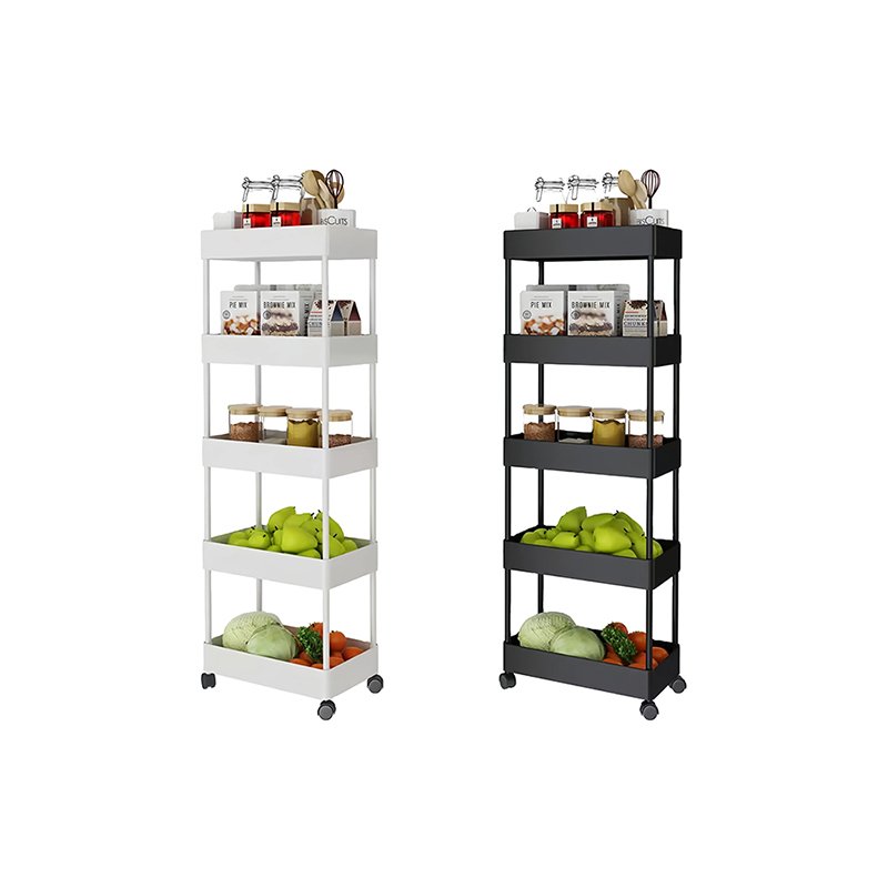 Wholesale Low Price Kitchen Vegetable Fruit Sundries Storage Shelf With Handle ABS Floor Storage Basket Trolley Cart With Wheels