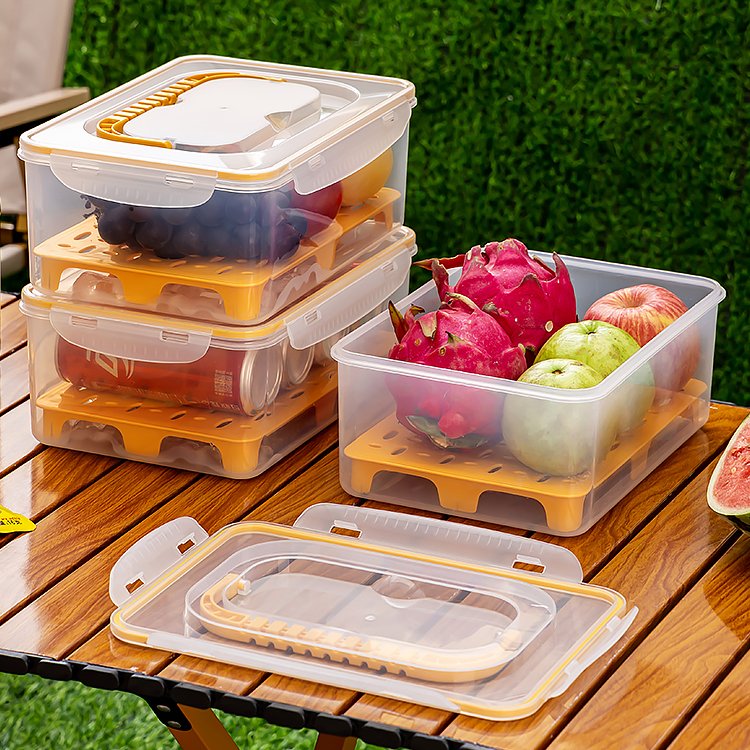 HANGSHAU Portable Storage Box For Picnic Fruit Container With Drain Tray Food Storage Accessories