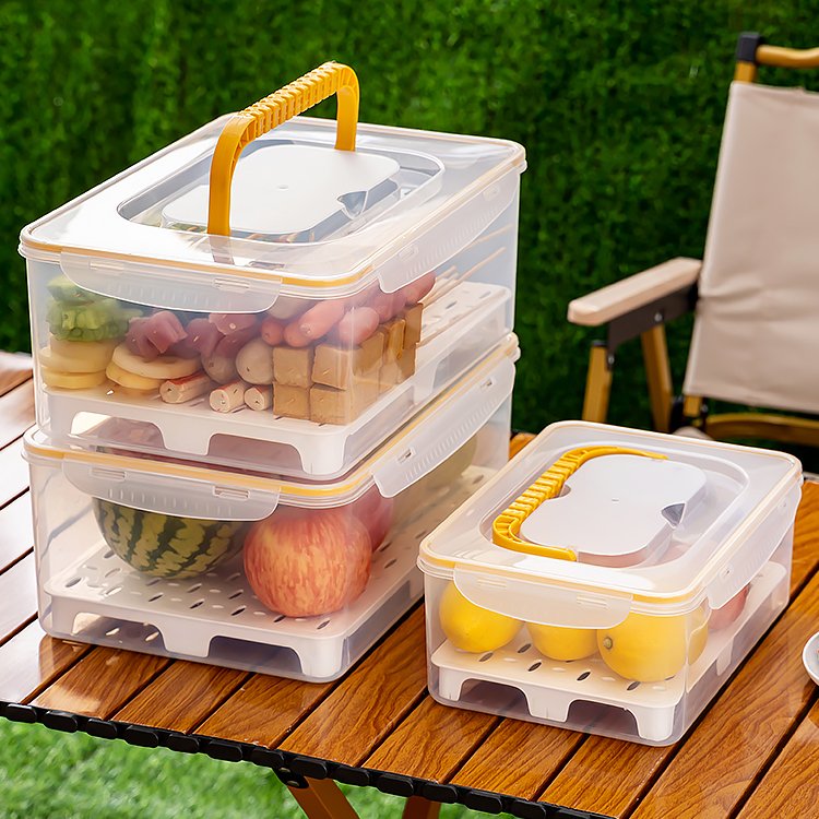 HANGSHAU Portable Storage Box For Picnic Fruit Container With Drain Tray Food Storage Accessories