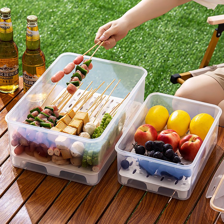 HANGSHAU Portable Storage Box For Picnic Fruit Container With Drain Tray Food Storage Accessories