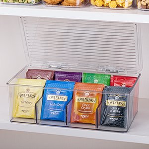 Pantry Plastic Stackable Tea Bag Organizer Storage Bin Box with Lid For Fridge Kitchen