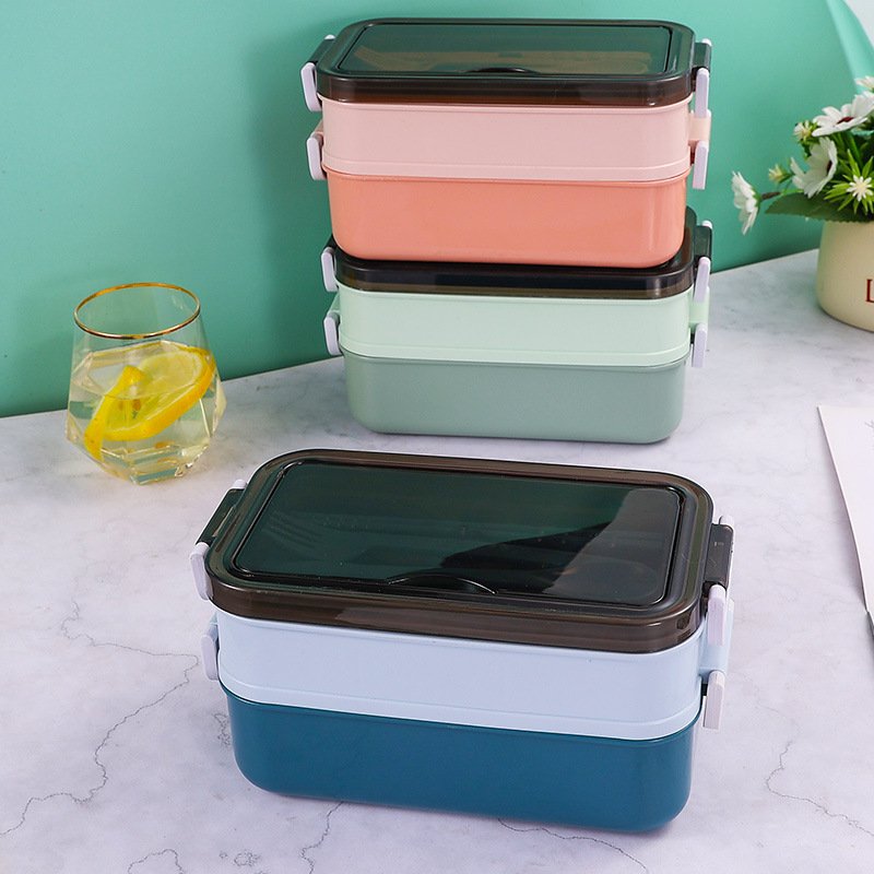 Factory price outdoor office microwave safe heating plastic adult lunch box with spoon Environmentally friendly and degradable