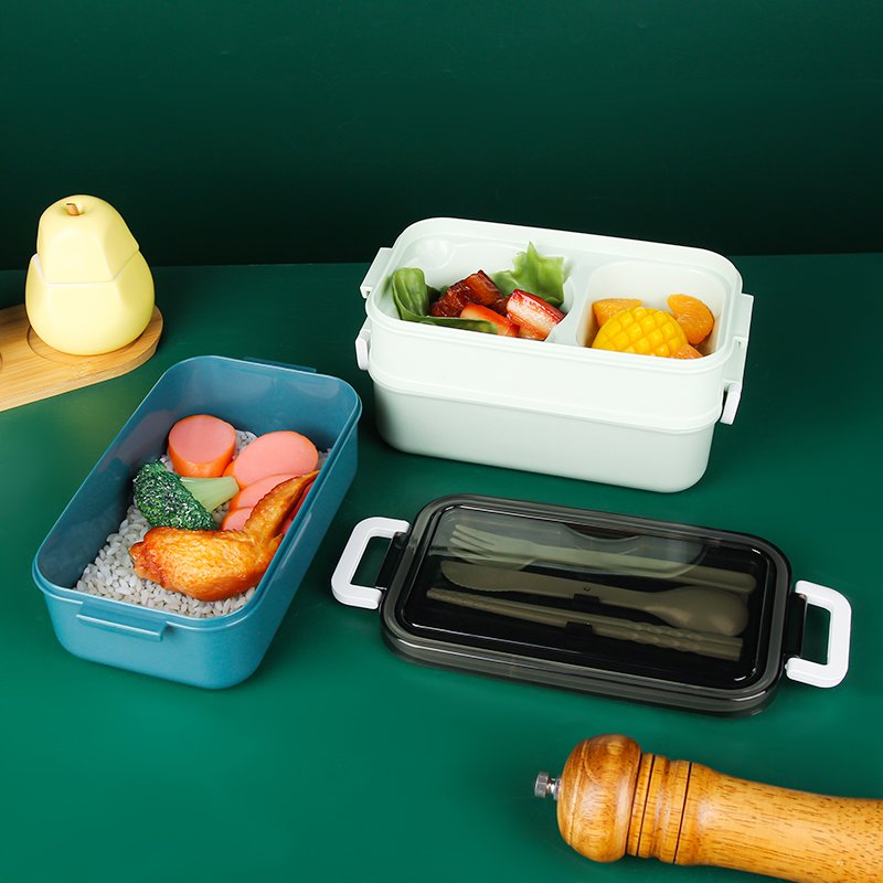 Factory price outdoor office microwave safe heating plastic adult lunch box with spoon Environmentally friendly and degradable