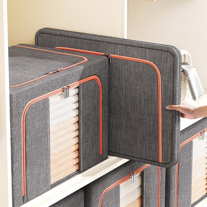 OEM Dust-Proof Folding Fabric Storage Box Steel Frame Customized LOGO Fabric Storage Box Moisture-Proof Clothing Bins Stackable